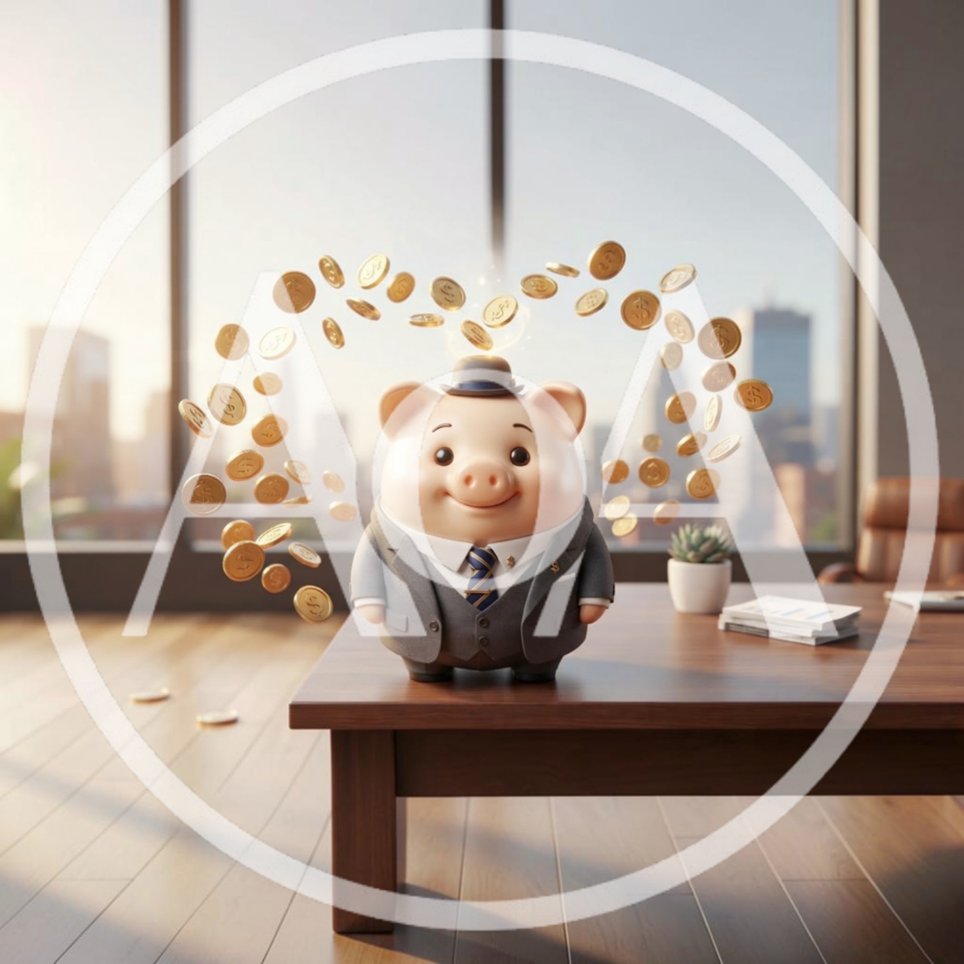 Business Piggy Bank With Floating Gold Coins