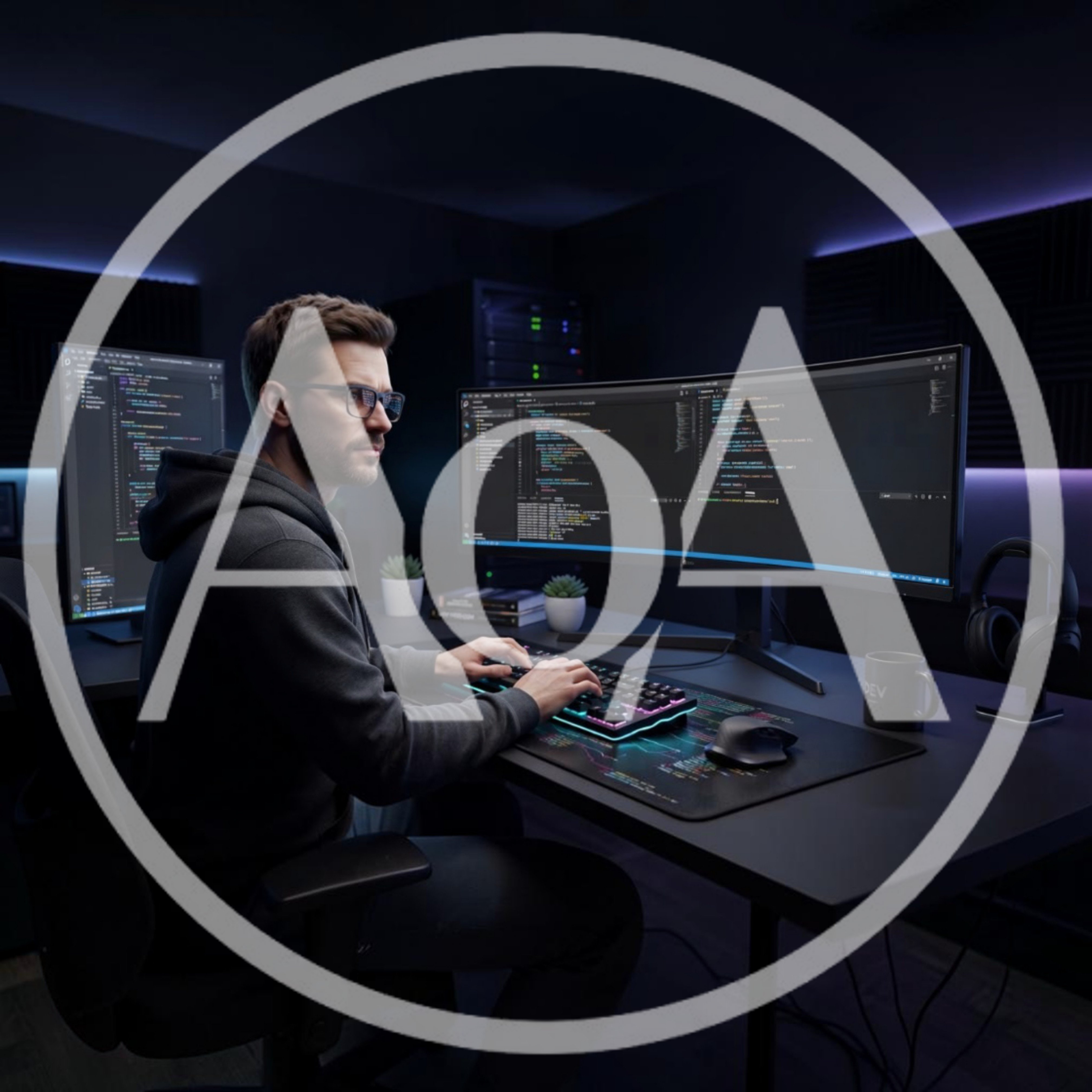 Software Developer Working Late In A Dark Office