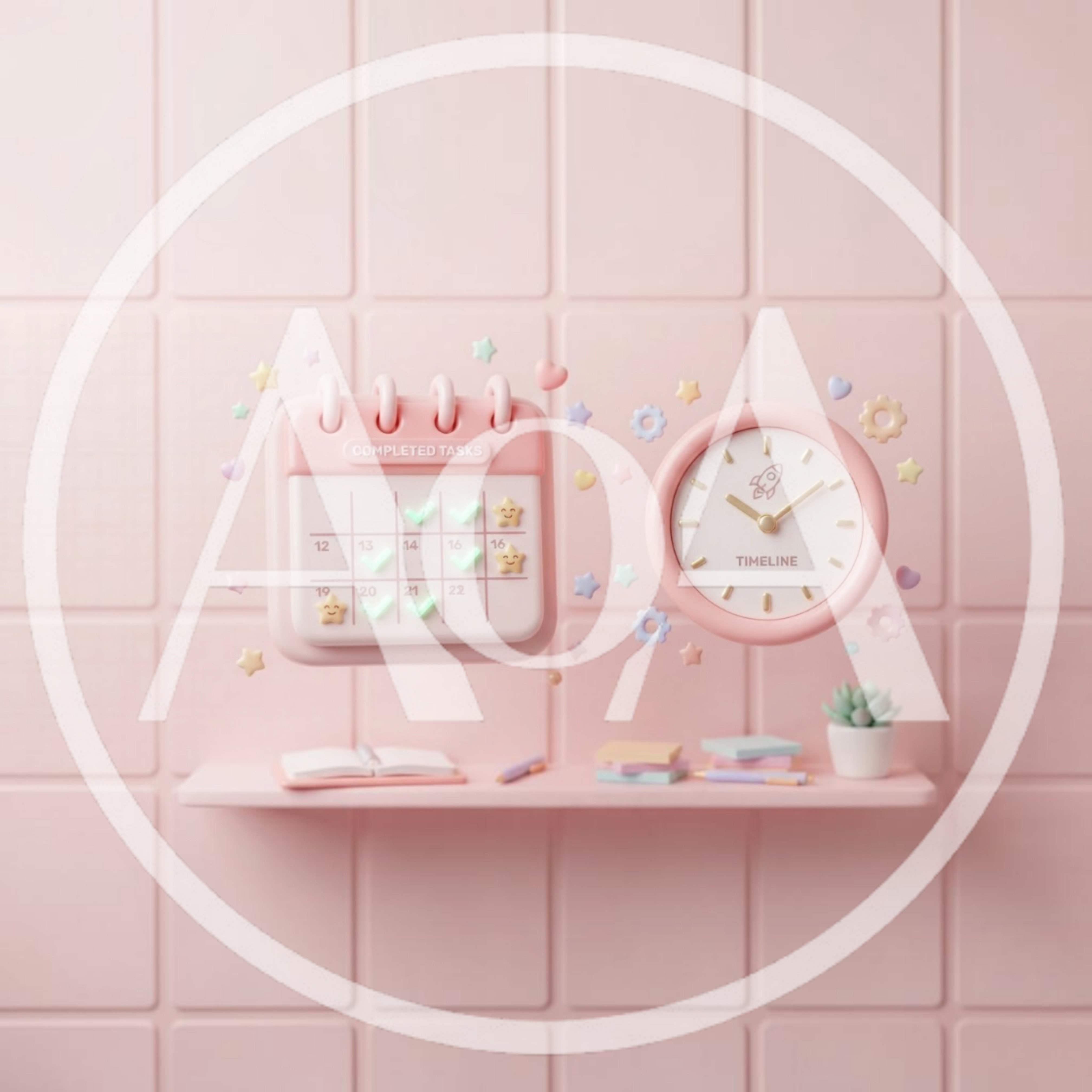 3D Rendered Calendar and Clock for Productivity Planning