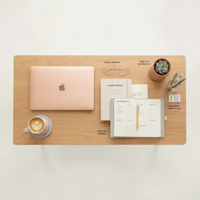 Top Down View Of A Minimalist Desk Setup