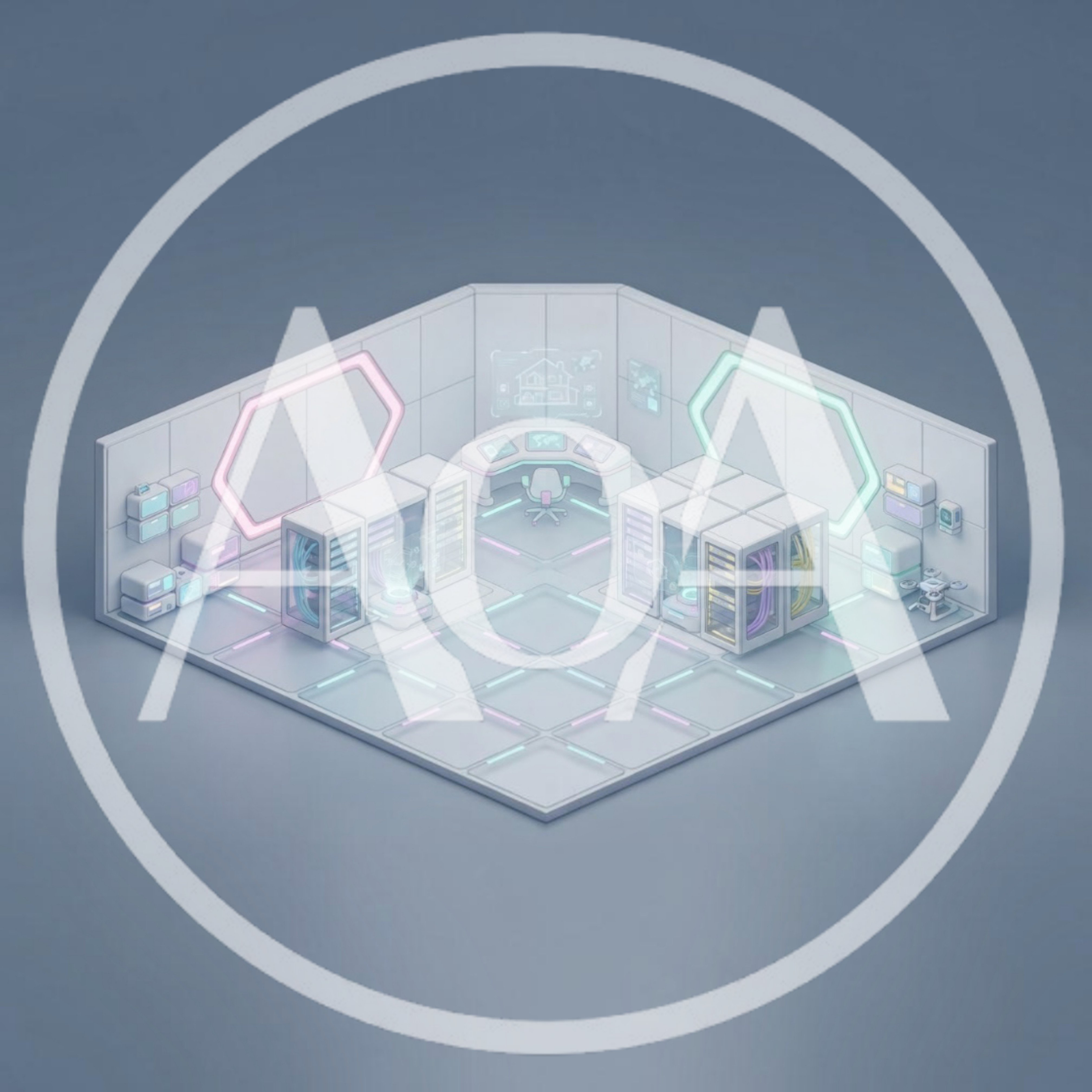 Isometric Futuristic Server Room With Glowing Neon Accents