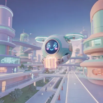 Cute Robotic Drone Delivering A Glowing Gift