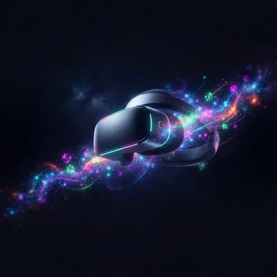 Futuristic Virtual Reality Headset Floating In Cosmic Space