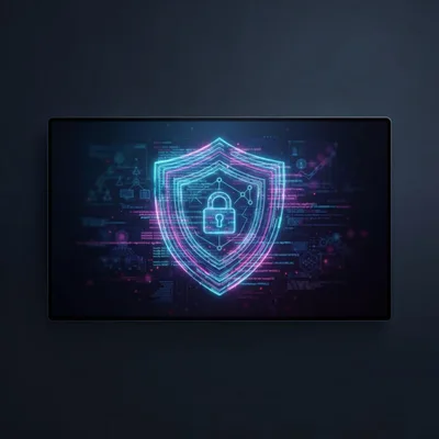 Digital Cybersecurity Shield With Glowing Lock Icon