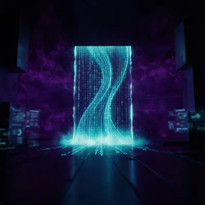 Digital Data Portal With Glowing Binary Code Stream