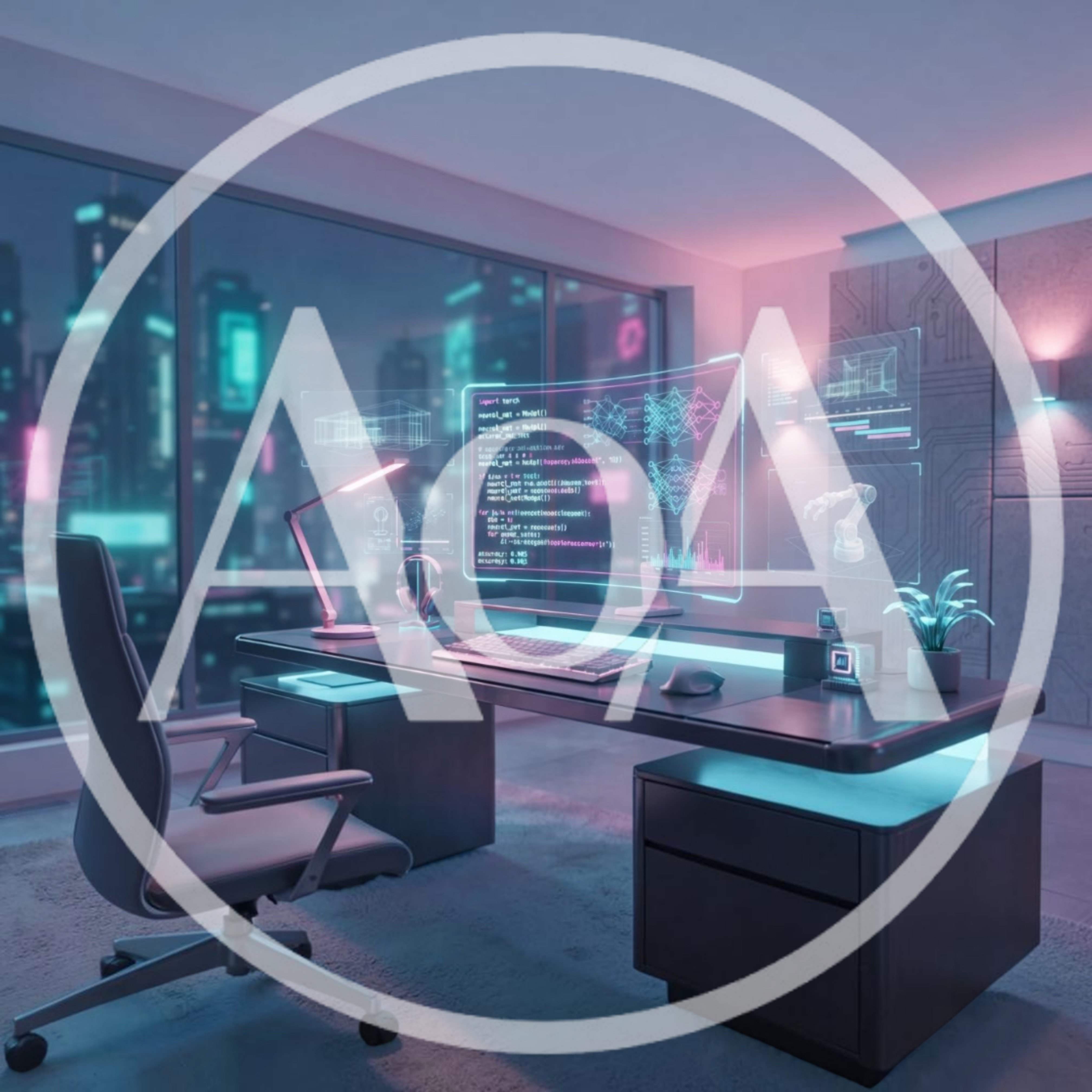 Futuristic Office Workspace With Holographic Data Interface