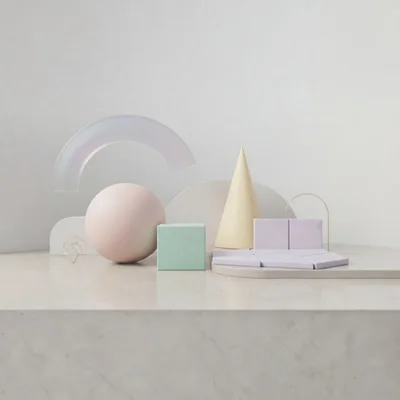 Abstract 3D Geometric Shapes On Marble Surface