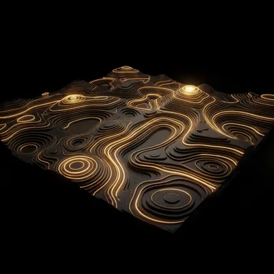 Abstract Topographic Map With Glowing Golden Contour Lines