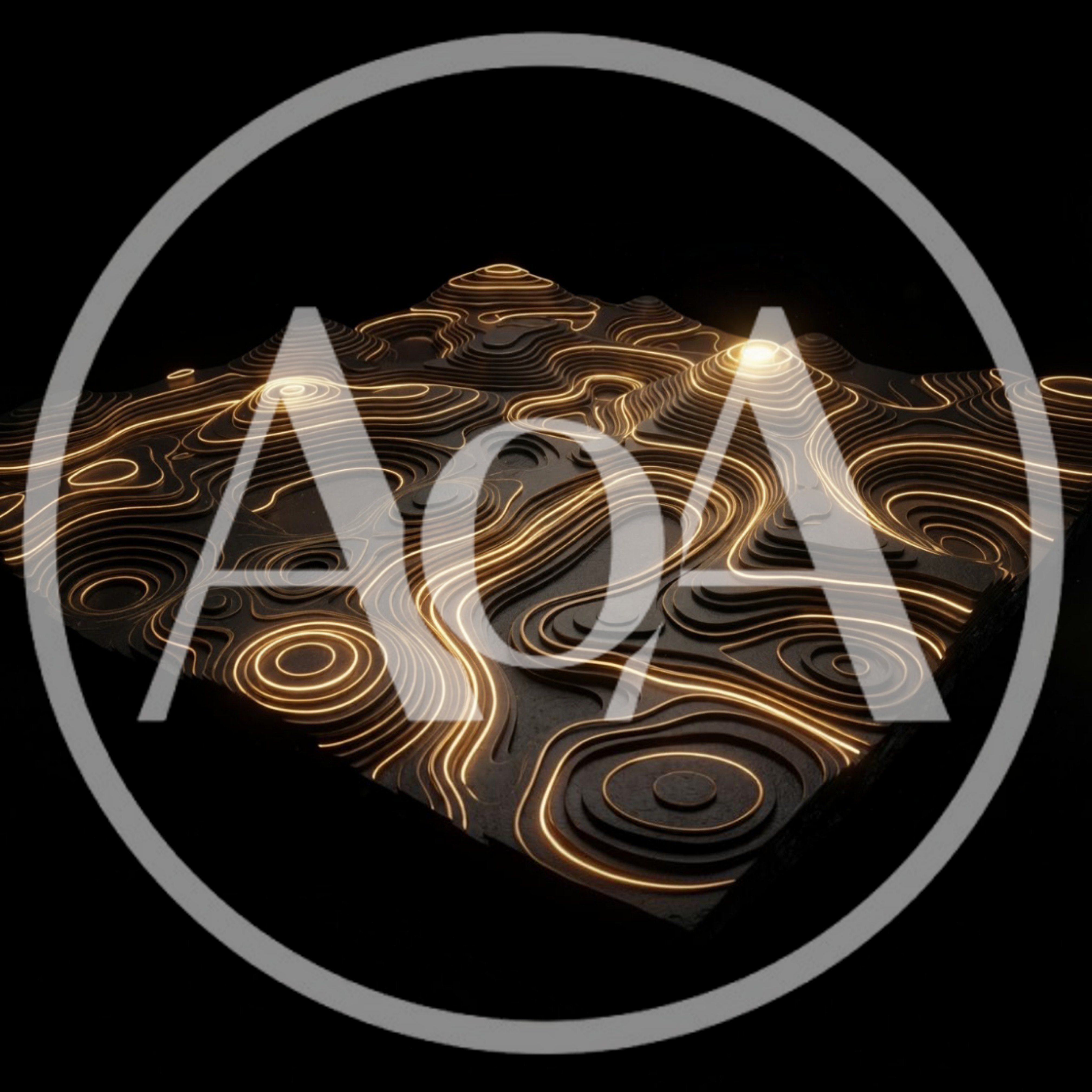 Abstract Topographic Map With Glowing Golden Contour Lines