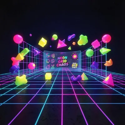 Neon Grid Chaos Abstract 3D Geometric Shapes