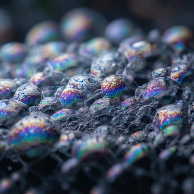 Macro View Of Iridescent Soap Bubbles