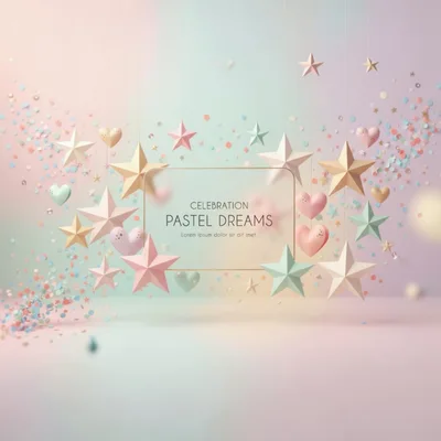 Pastel Celebration Background With Hanging Stars And Hearts