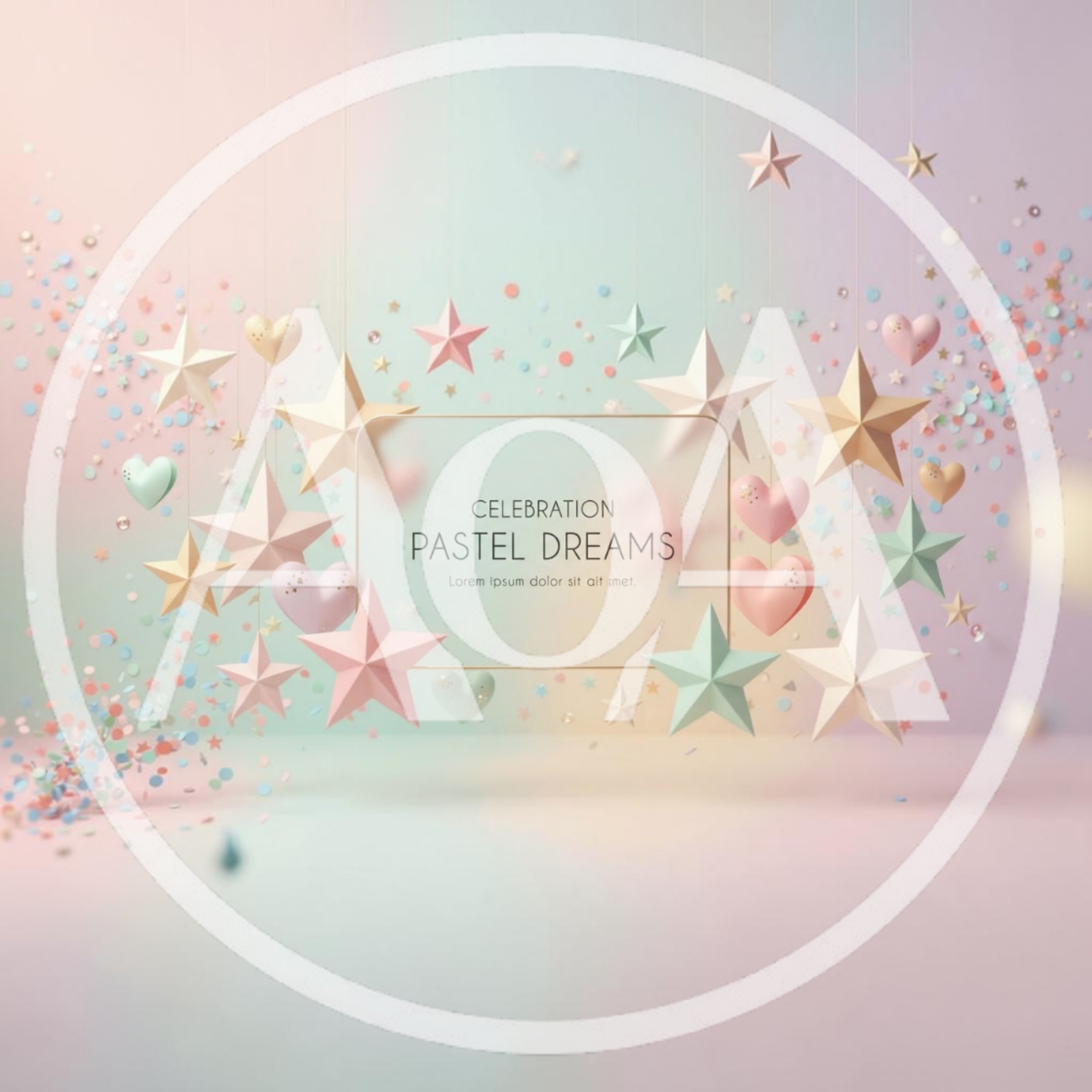 Pastel Celebration Background With Hanging Stars And Hearts
