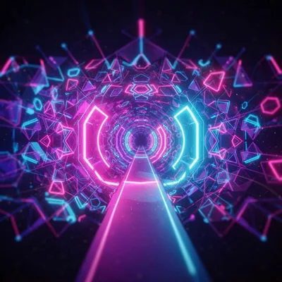 Futuristic Neon Tunnel With Geometric Light Patterns