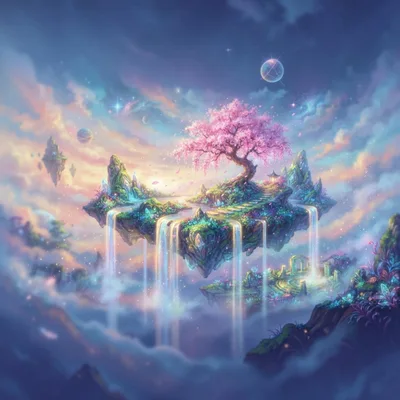 Fantasy Floating Island With Cherry Blossom Tree