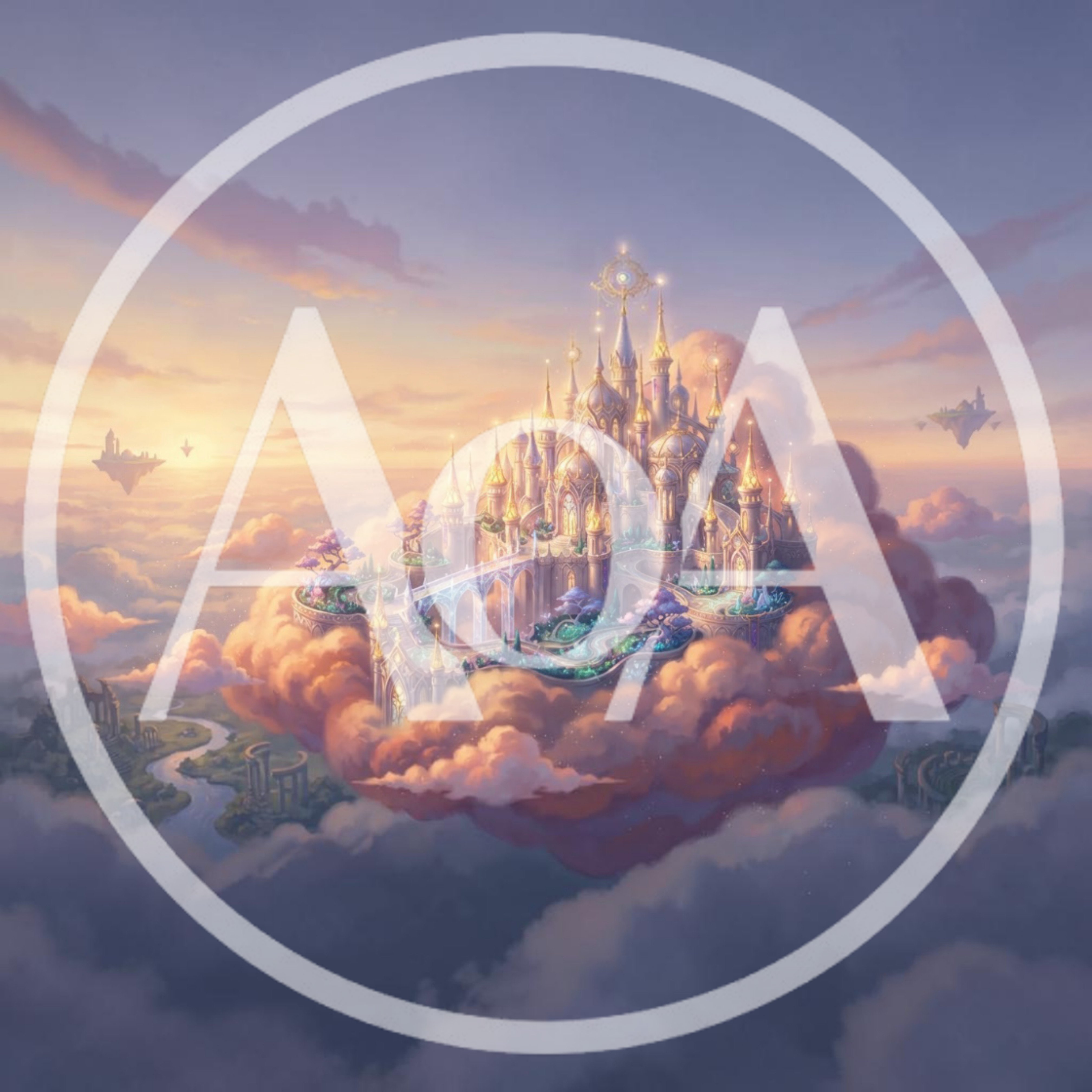 Fantasy Castle Floating On Clouds At Sunset