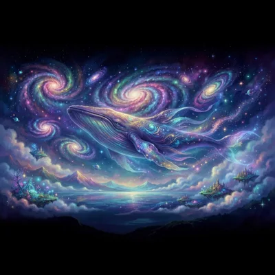 Cosmic Whale Swimming Through A Surreal Nebula Galaxy