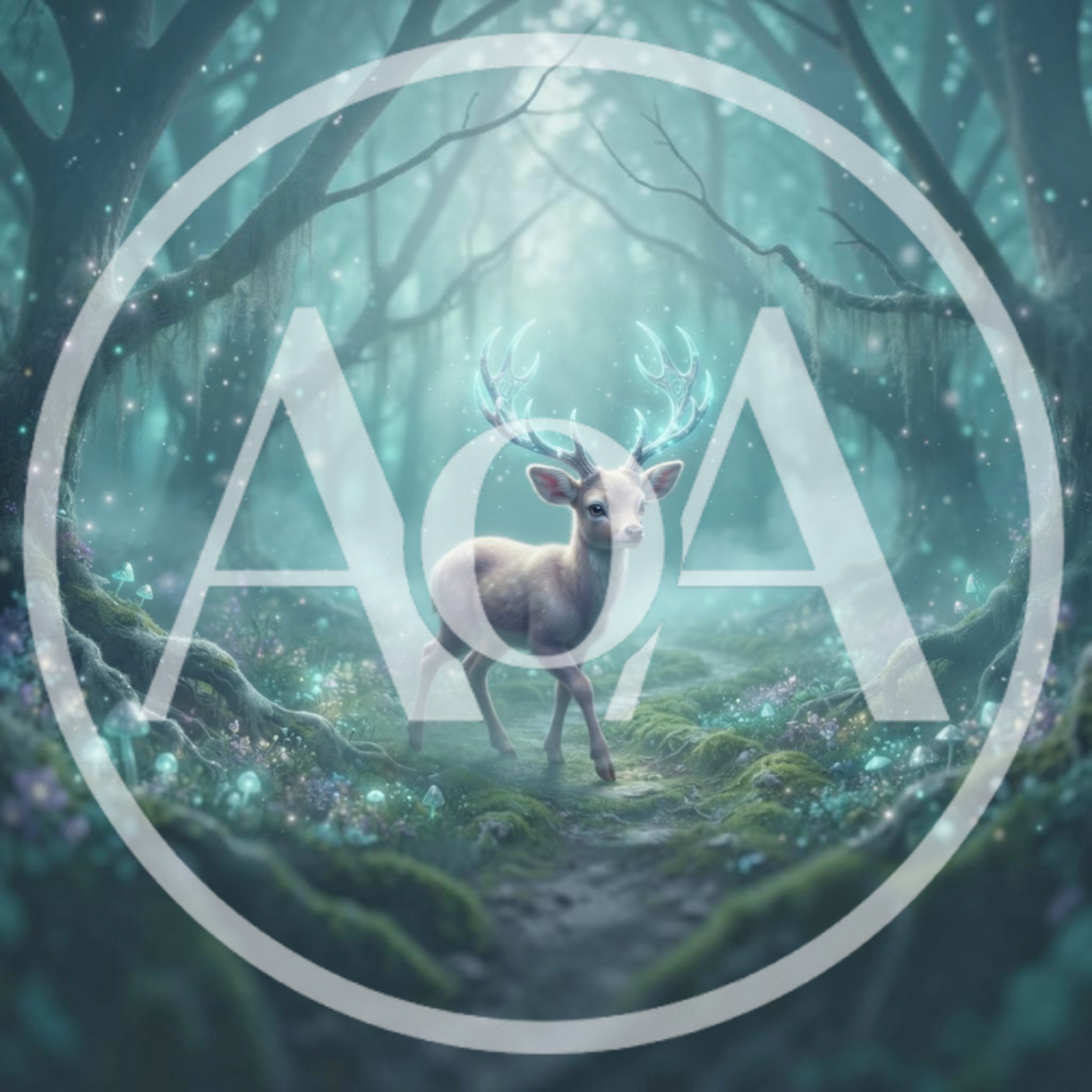 Magical White Deer In Enchanted Glowing Forest