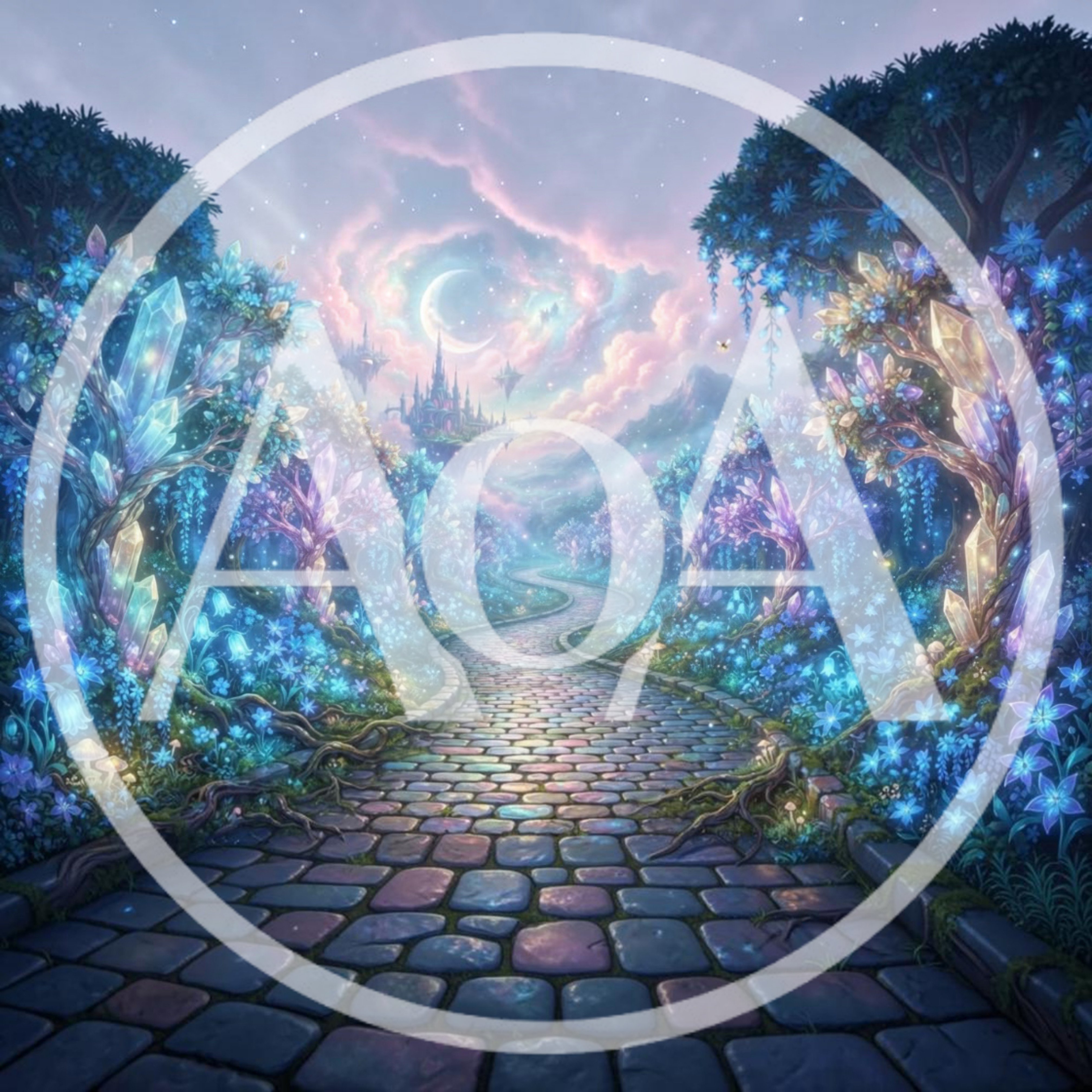Enchanted Crystal Forest Path Leading To Floating Castle