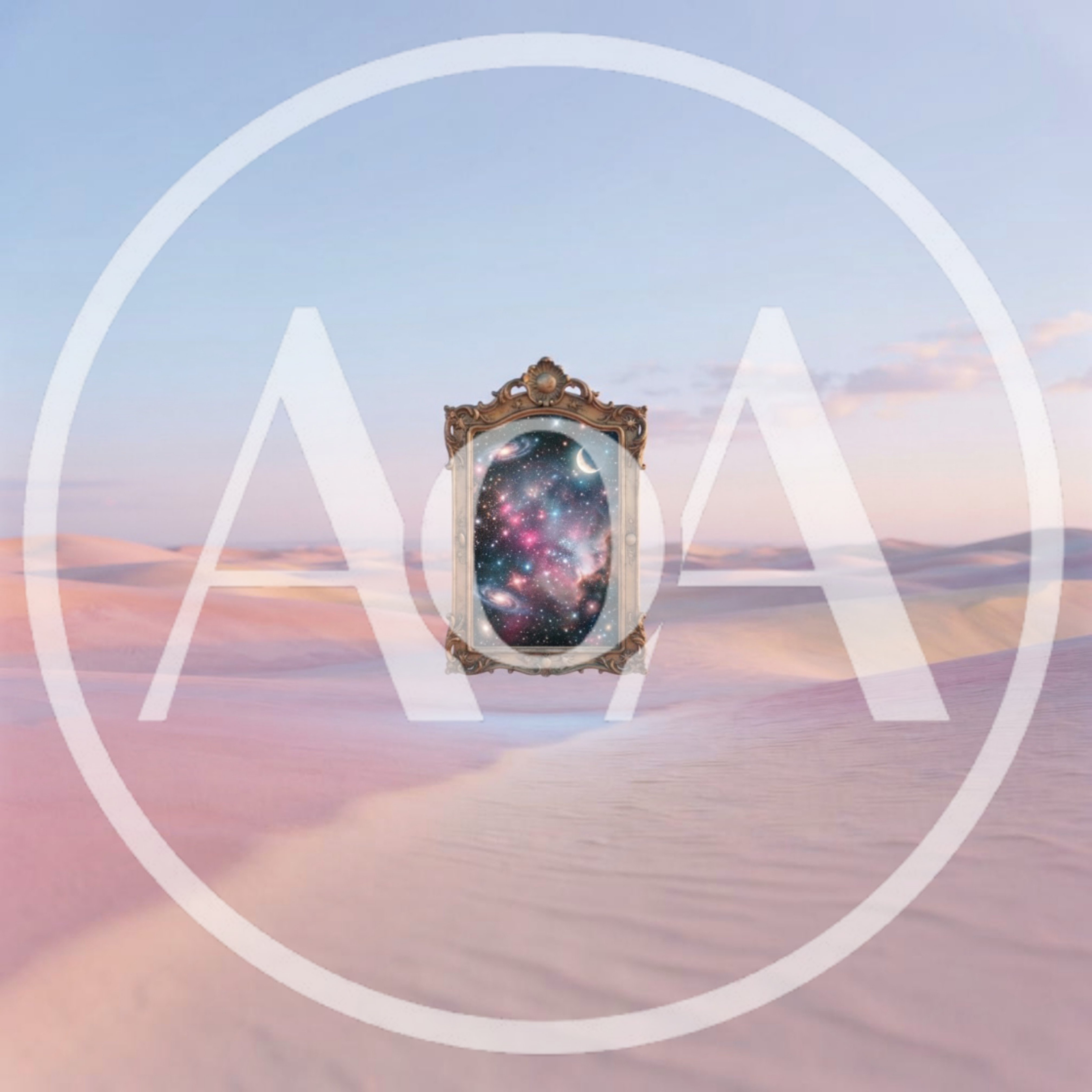 Surreal Ornate Mirror Floating Above A Pastel Desert Landscape