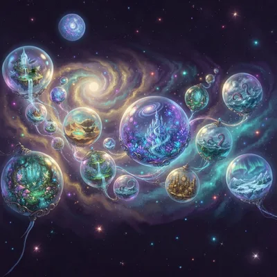 Fantasy Multiverse Bubbles Floating In Deep Space