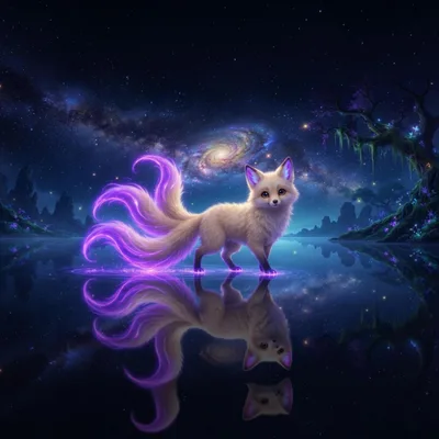 Fantasy Nine Tailed Fox Standing On Water
