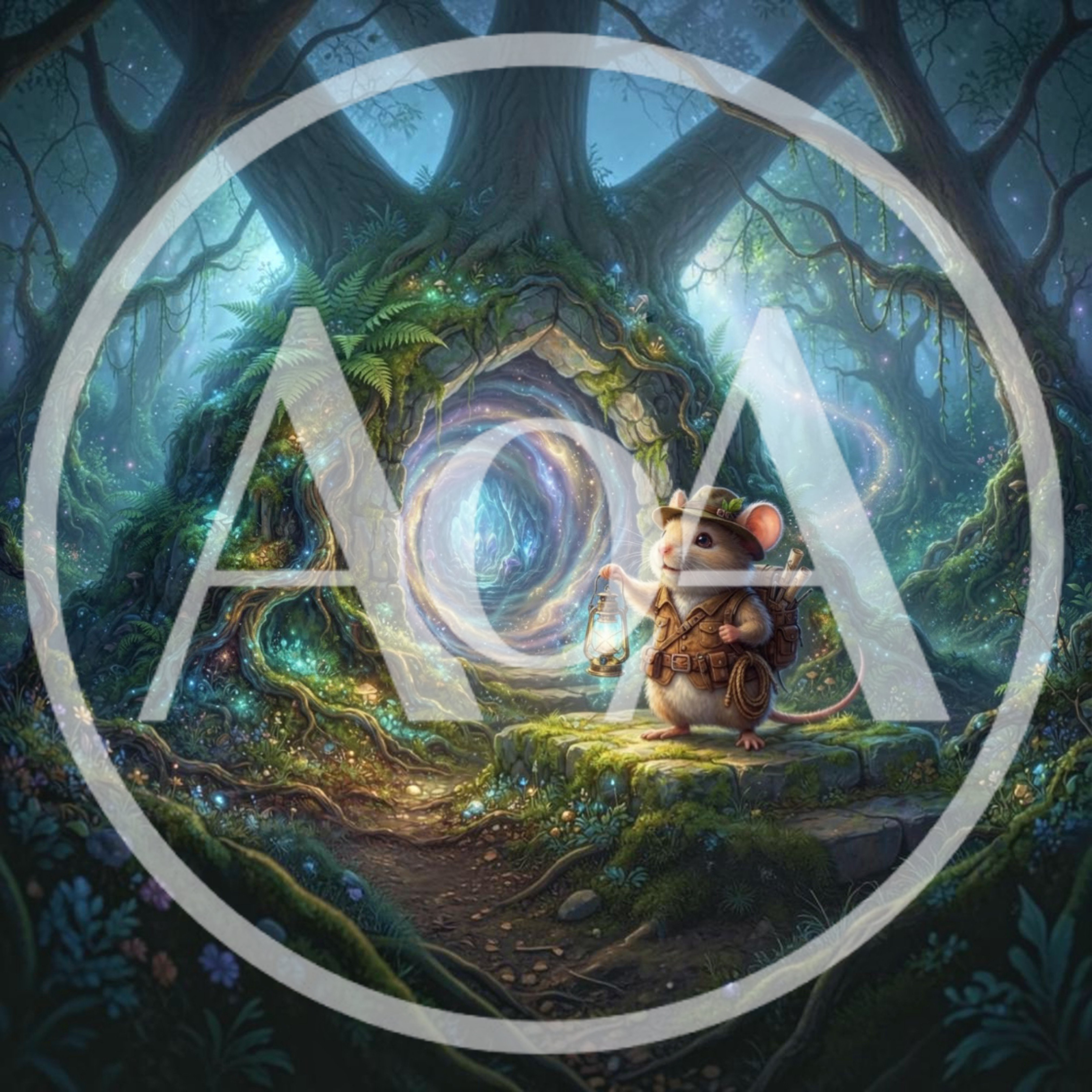 Adventurous Mouse Explorer Standing Before A Magical Portal