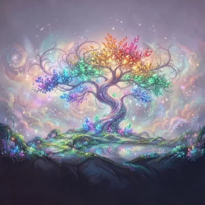 Fantasy Crystal Tree In A Magical Cosmic Landscape