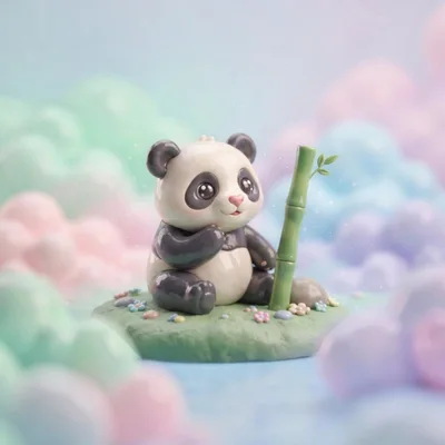 Cute 3D Rendered Panda Sitting With Bamboo