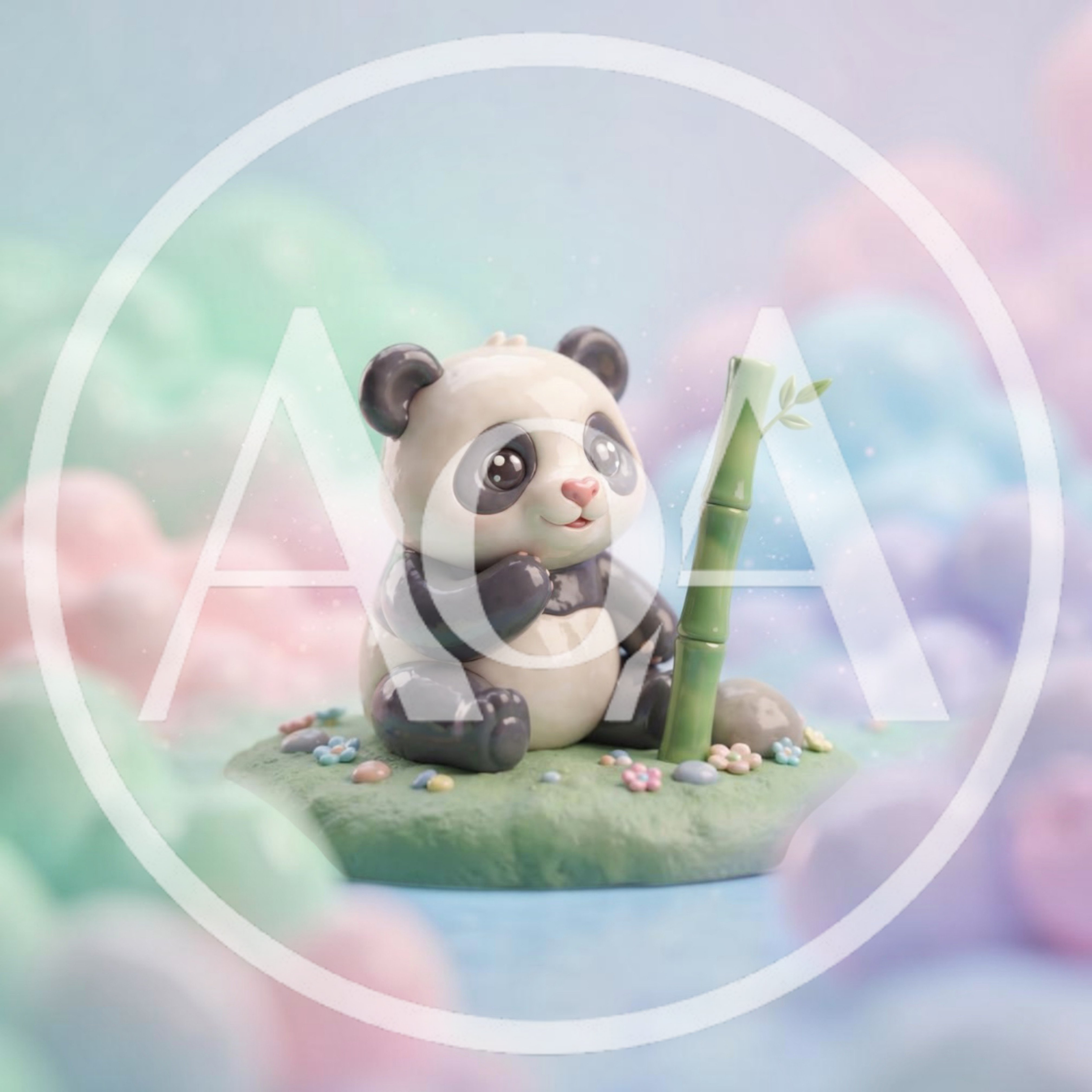 Cute 3D Rendered Panda Sitting With Bamboo