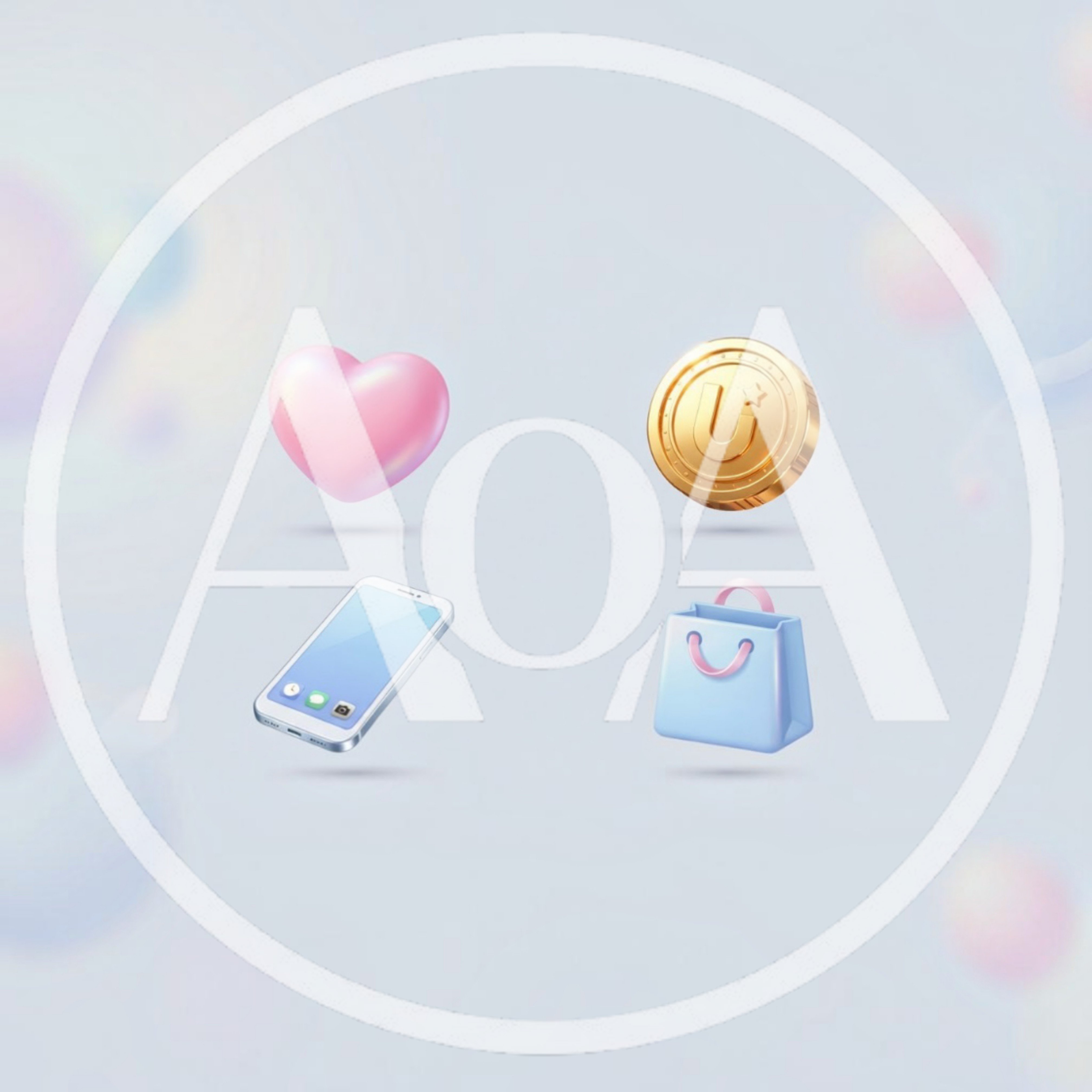 3D Rendered Icons Of Heart Coin Phone And Bag