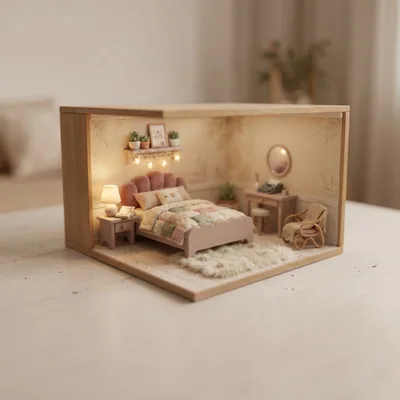 Miniature Bedroom Diorama With Cozy Furniture And Decor