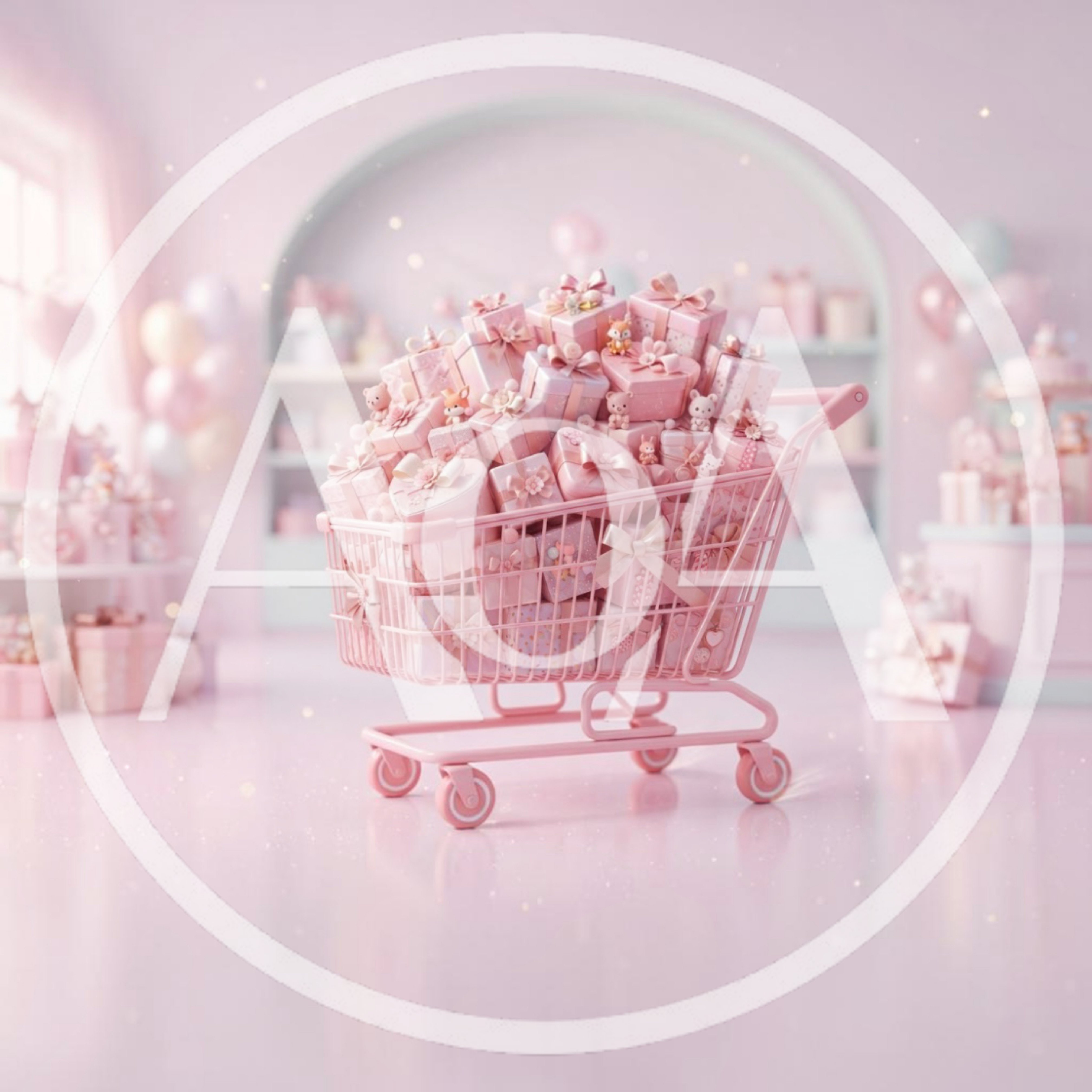Pink Shopping Cart Filled With Gift Boxes