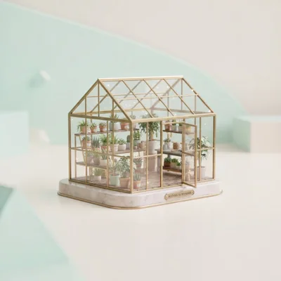 Miniature Glass Greenhouse With Potted Plants