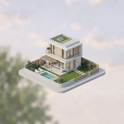 Isometric 3D Render Of A Modern Luxury Villa