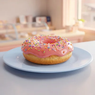 Pink Frosted Donut With Sprinkles On A Plate