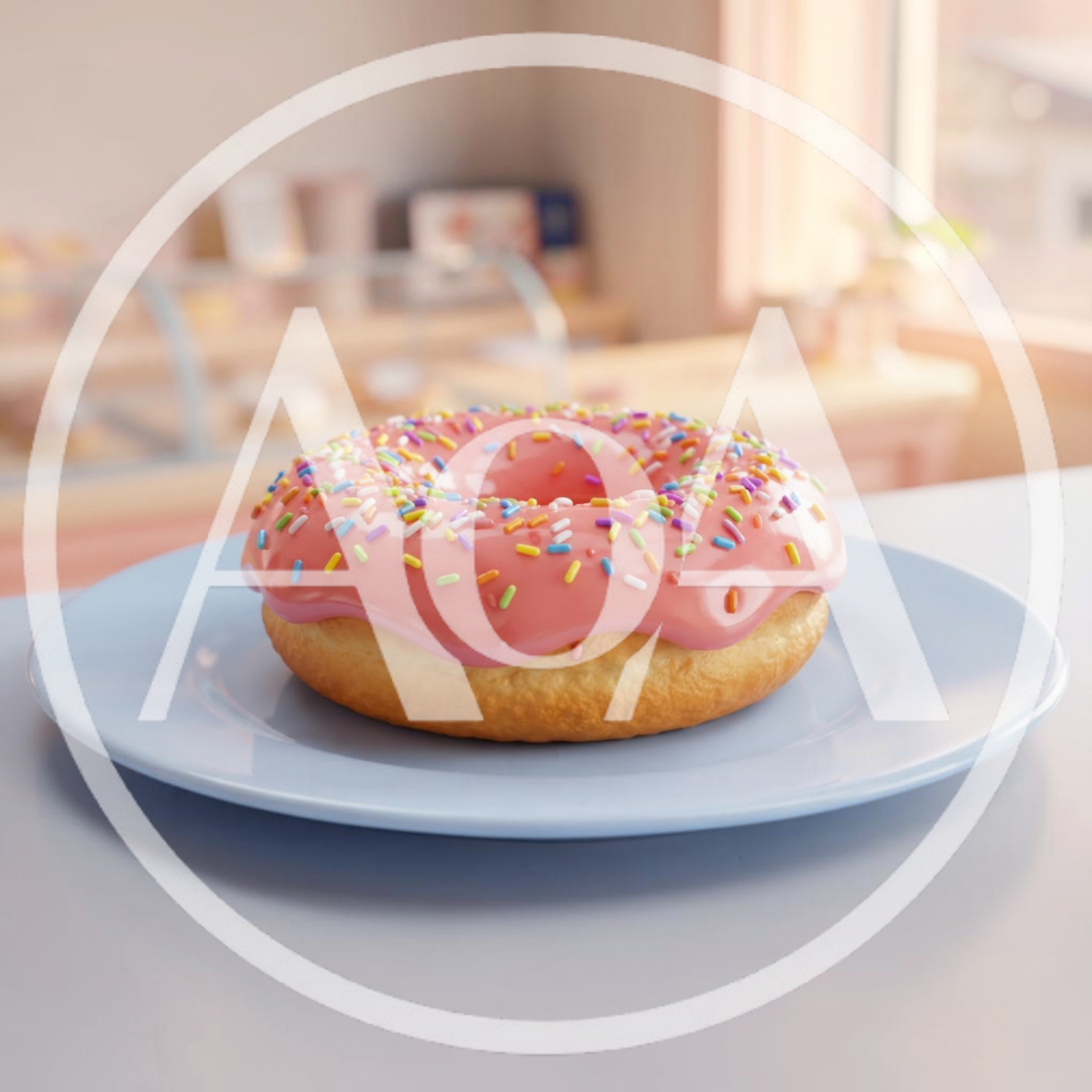 Pink Frosted Donut With Sprinkles On A Plate