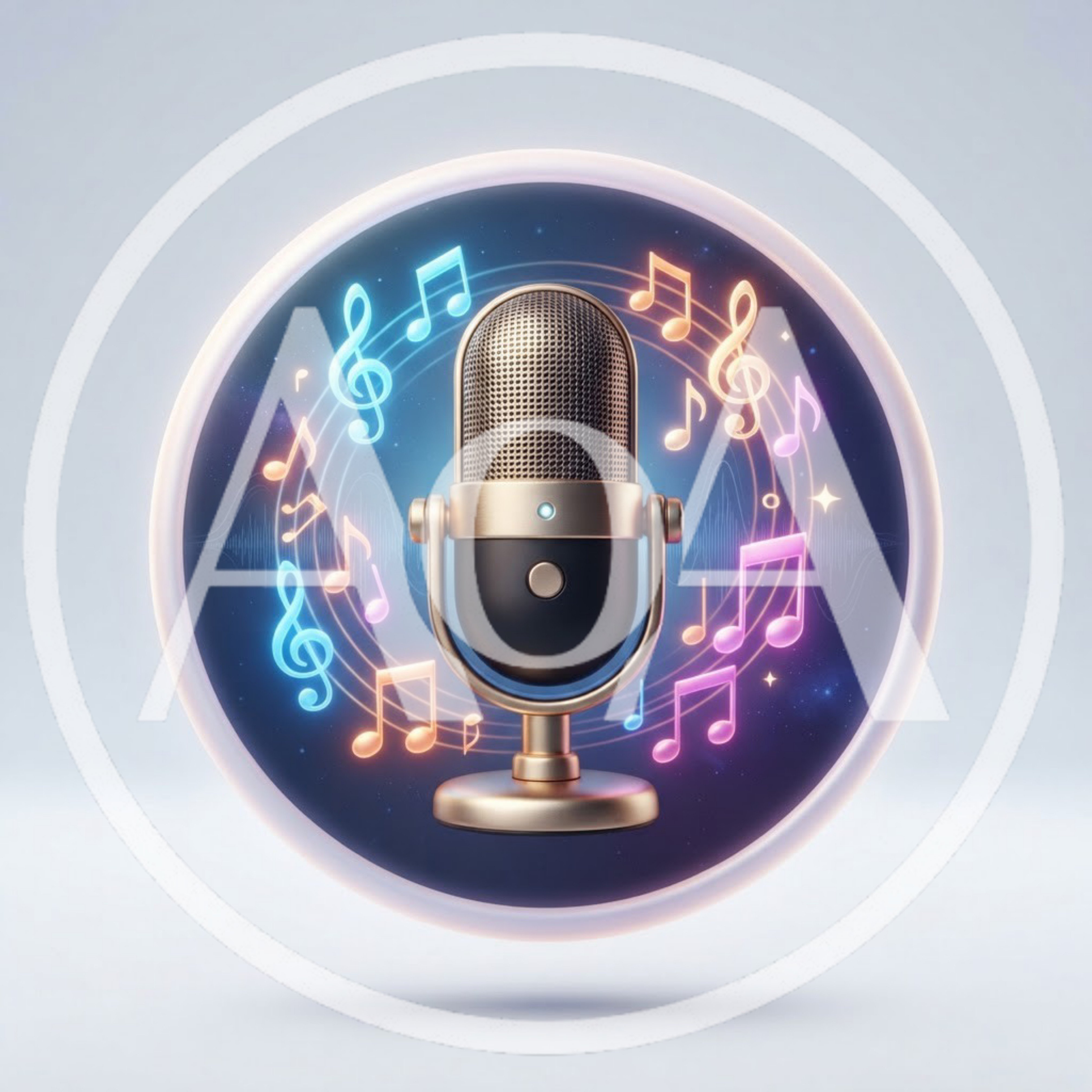 3D Rendered Microphone With Floating Neon Musical Notes