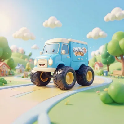 Cute Cartoon Monster Truck Delivery Van