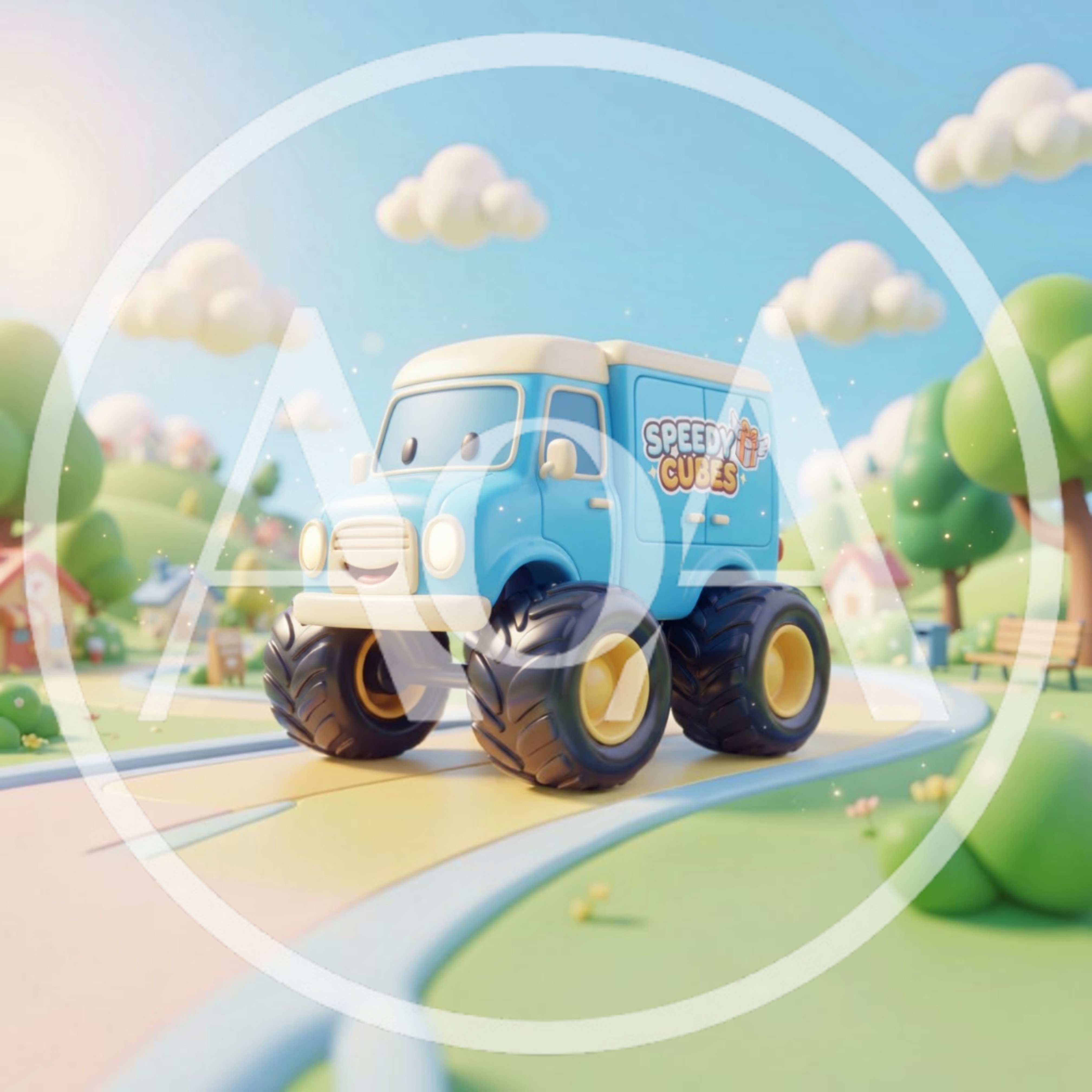 Cute Cartoon Monster Truck Delivery Van