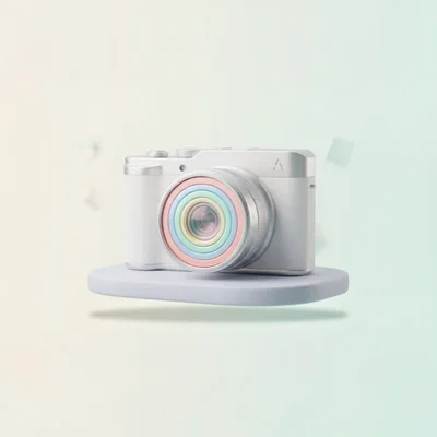 Minimalist White Digital Camera With Pastel Lens Rings