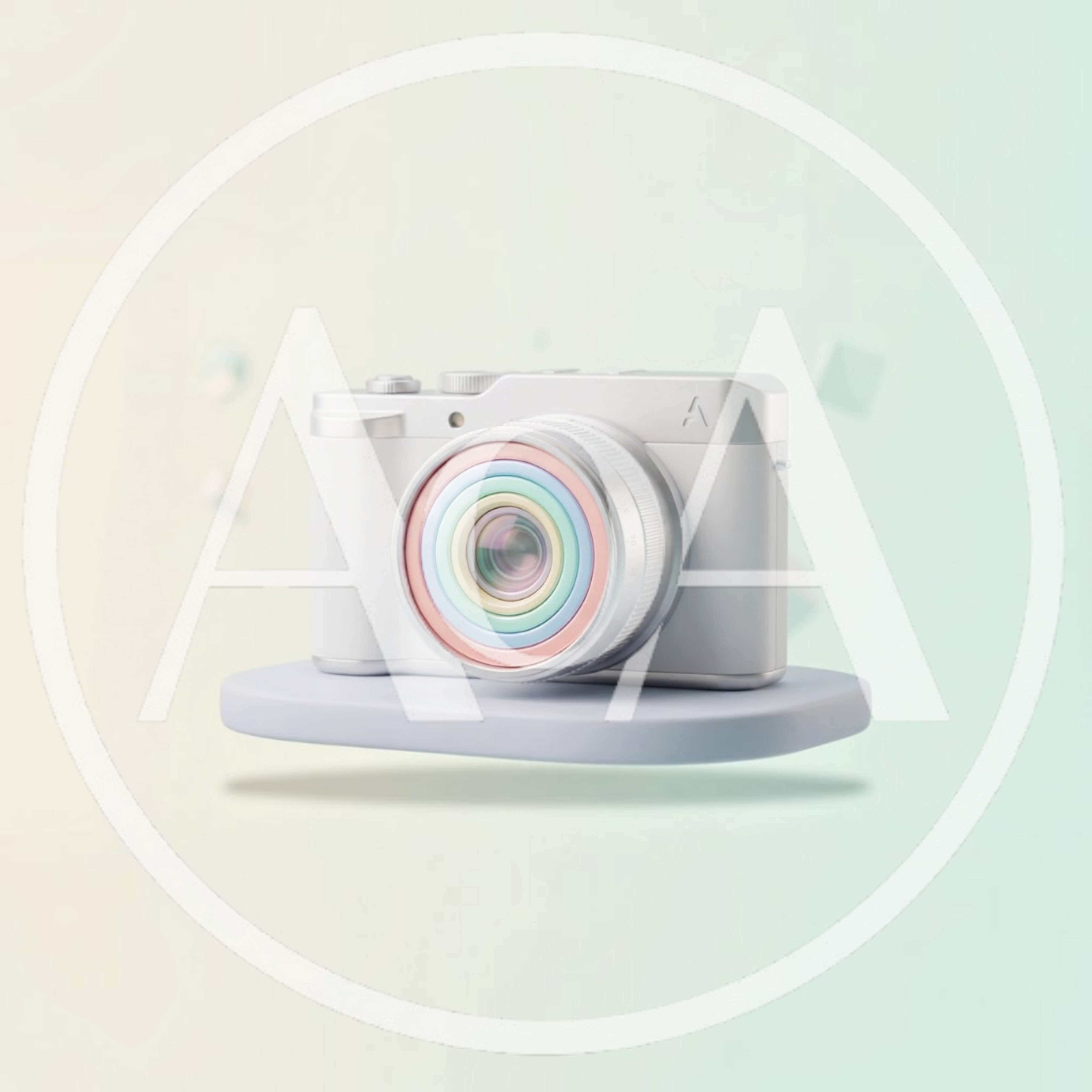 Minimalist White Digital Camera With Pastel Lens Rings