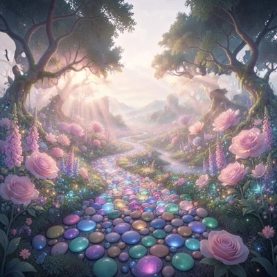 Enchanted Garden Path With Glowing Gemstone Stones