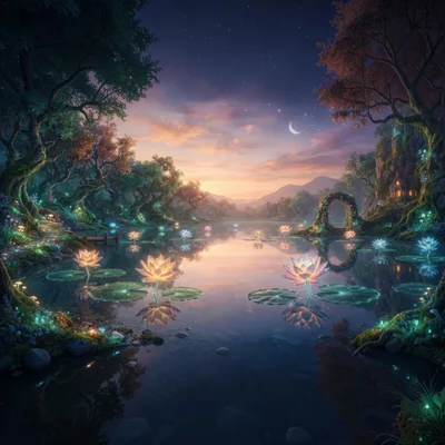 Enchanted Lotus Pond at Twilight