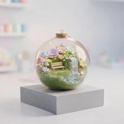 Miniature Fairy Garden Terrarium Inside A Glass Ornament