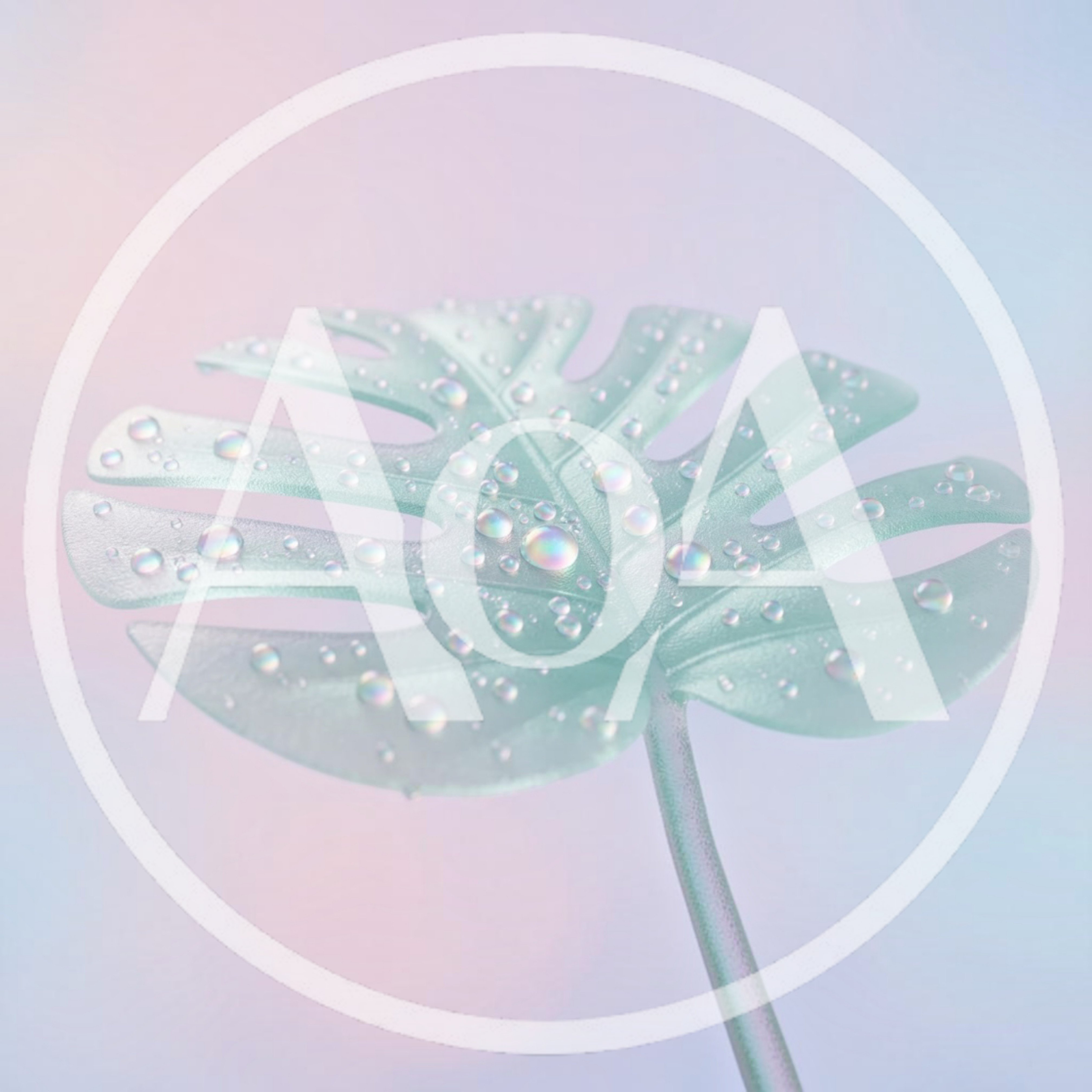 Iridescent Monstera Leaf With Dew Drops