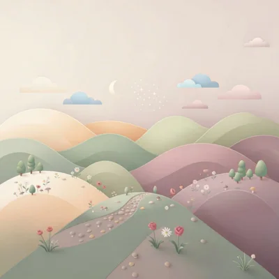 Pastel Paper Cutout Landscape With Rolling Hills