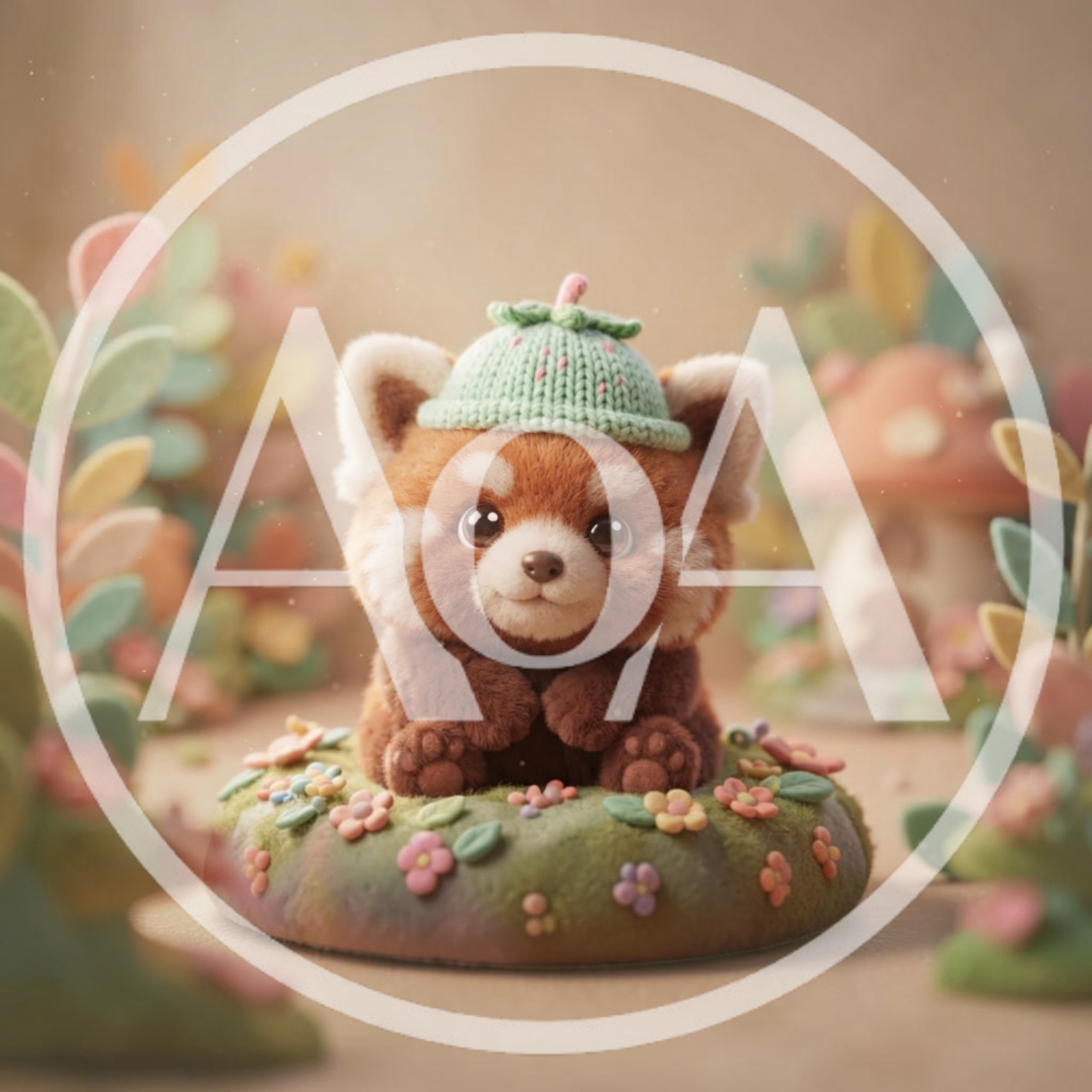 Cute Red Panda Wearing A Knitted Hat