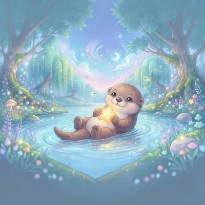 Cute Otter Floating With A Glowing Star