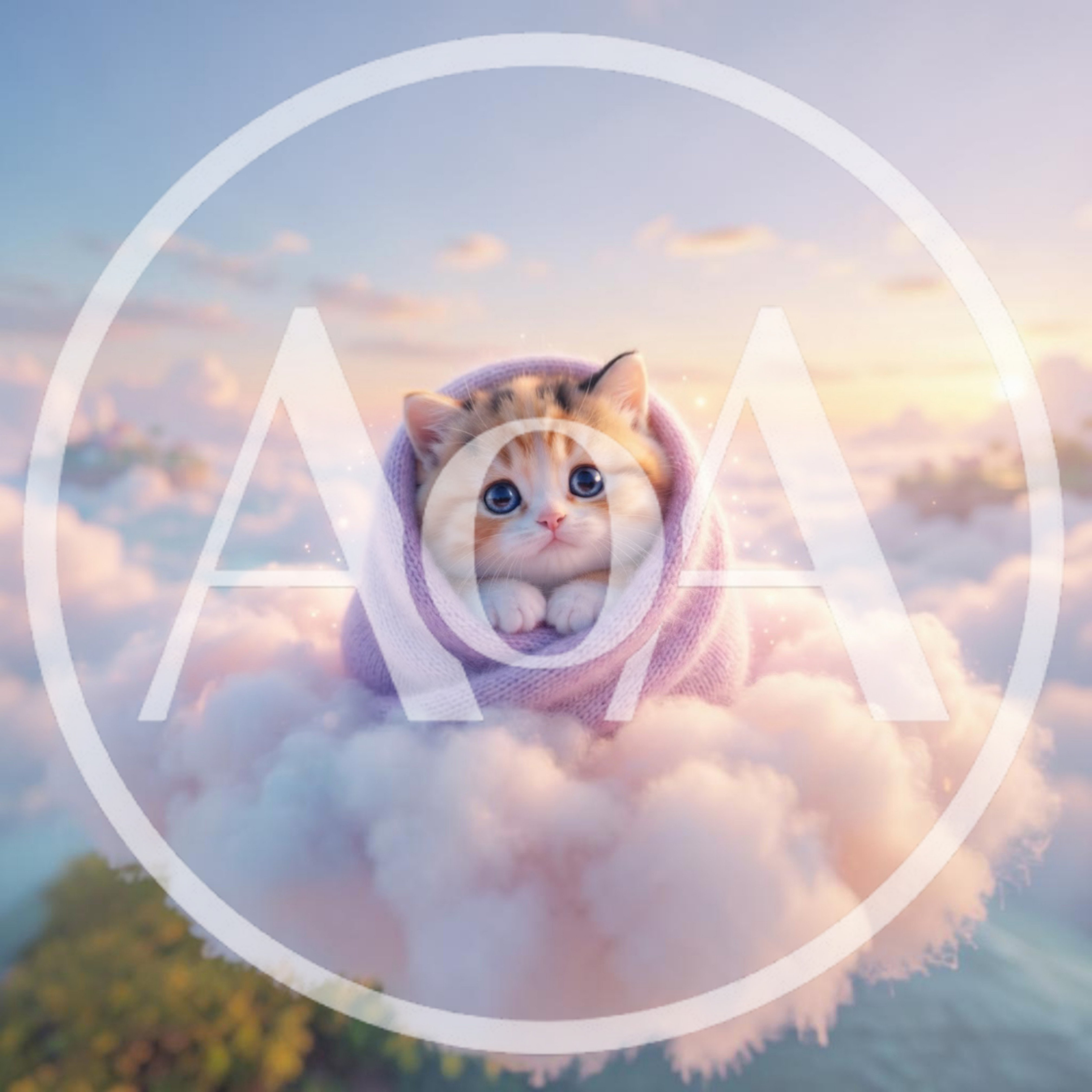 Cute Kitten Wrapped In A Blanket Floating On Clouds